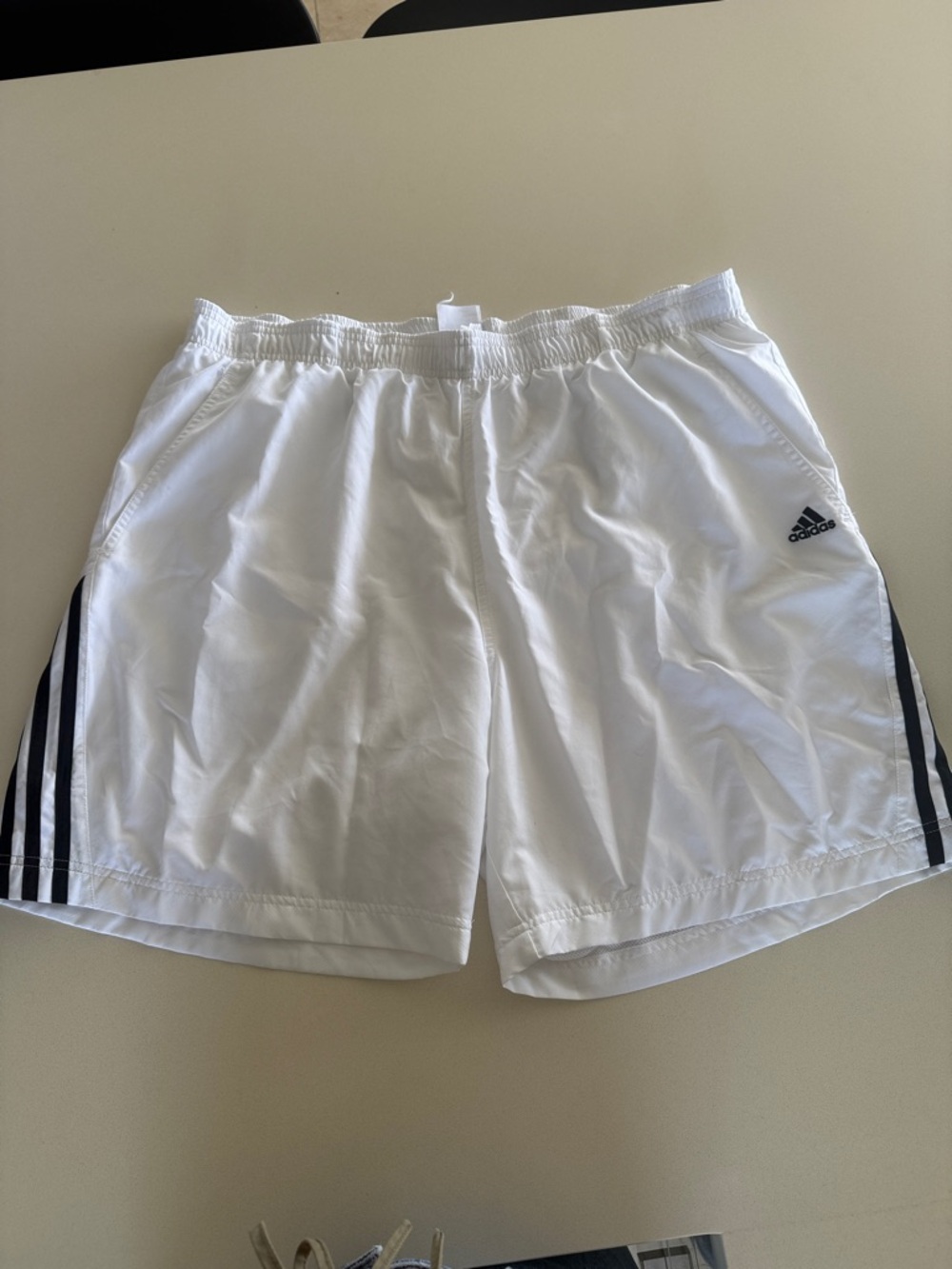 adidas White Athletic Shorts with Black Side Stripes